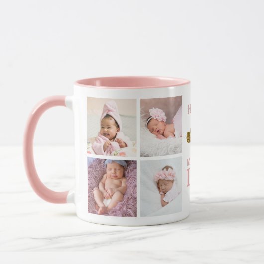 Happy First Moederdag 5 fotocollage roze Mok (Links)