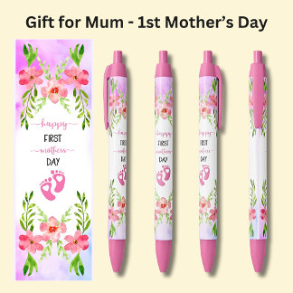 Happy First Moederdag Baby Pink Zwarte Inkt Pen