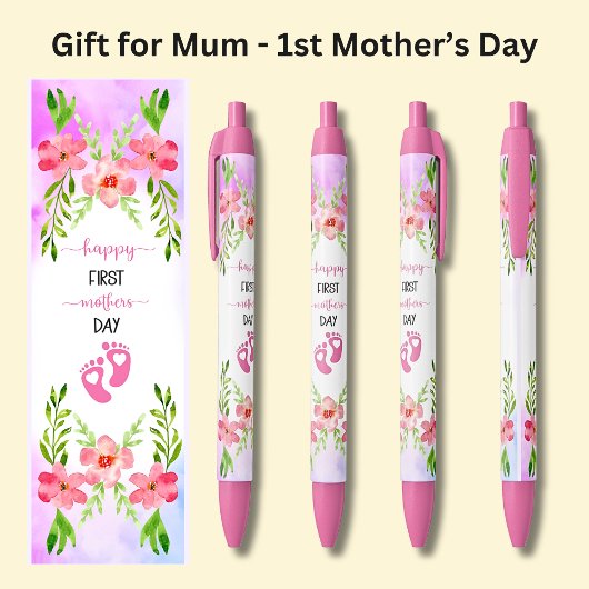 Happy First Moederdag Baby Pink Zwarte Inkt Pen