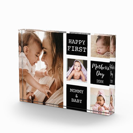 Happy First Moederdag Black 4 Photo Collage Fotoblokken (Rechts)