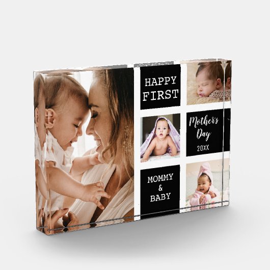 Happy First Moederdag Black 4 Photo Collage Fotoblokken (Links)