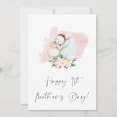 Happy First Moederdag Bloemen Roze Vakantie Kaart (Voorkant)