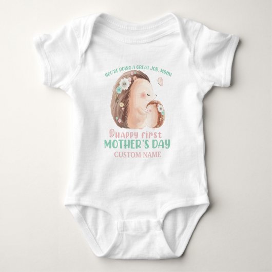 Happy First Moederdag egel + aangepaste naam Romper (Voorkant)