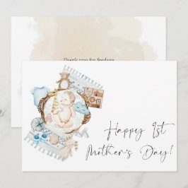 Happy First Moederdag Floral Blue Boy Feestdagenkaart