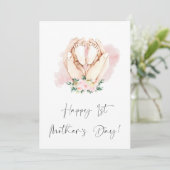 Happy First Moederdag Floral Pink Feestdagenkaart (Staand voorkant)