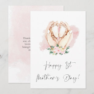 Happy First Moederdag Floral Pink  Feestdagenkaart