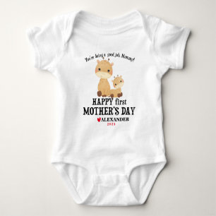 Happy First Moederdag Giraffes met naam + jaar Romper