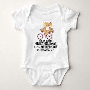 Happy First Moederdag Giraffes op Bike + Name Romper