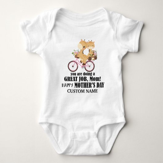 Happy First Moederdag Giraffes op Bike + Name Romper (Voorkant)