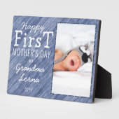 Happy First Moederdag Grandma Photo Blue Wood Fotoplaat (Zijkant)