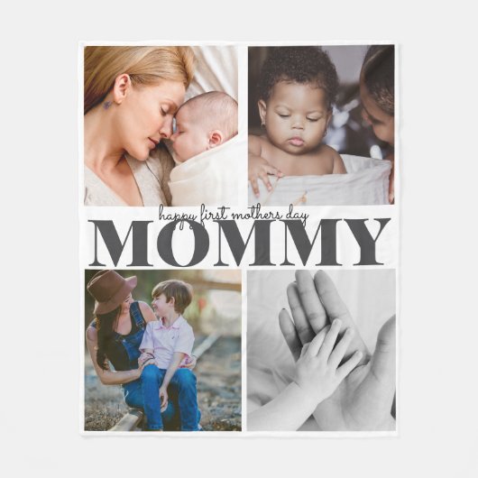 Happy First moederdag Leuke fotocollage Fleece Deken (Voorkant)