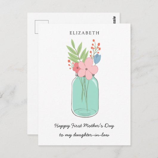 Happy First Moederdag Mason Jar Daughter in Law Briefkaart (Voorkant / Achterkant)