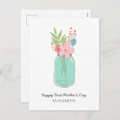 Happy First Moederdag Mason Jar Flowers Floral Feestdagenkaart (Voorkant / Achterkant)