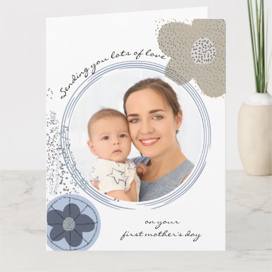 Happy First Moederdag Modern Art Flowers Foto Kaart (Voorkant)