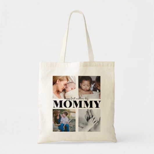 ''Happy First moederdag Mommy''' 4 Foto Canvas tas (Voorkant)