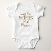 Happy First Moederdag Mummy Typography Gold Romper (Voorkant)
