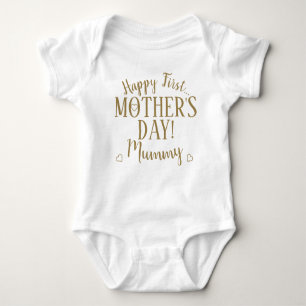 Happy First Moederdag Mummy Typography Gold Romper