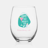 Happy First Moederdag Schattige Elegant Wijnglas Zonder Voet (Voorkant)