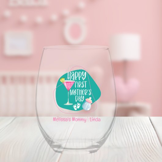 Happy First Moederdag Schattige Elegant Wijnglas Zonder Voet