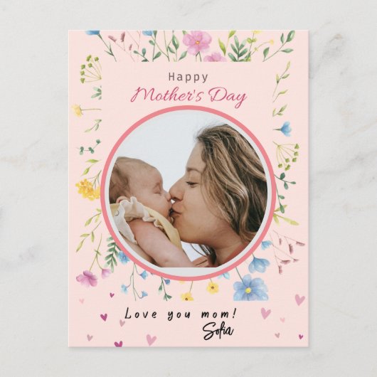 Happy First Moederdag Schattige Modern Flowers Fot Briefkaart (Voorkant)