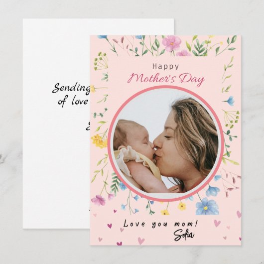 Happy First Moederdag Schattige Modern Flowers Fot Feestdagenkaart (Voorkant / Achterkant)