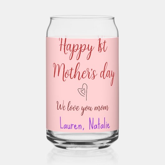 Happy first moederdag voeg naam tekst mama hart blikvorm glas (Voorkant)