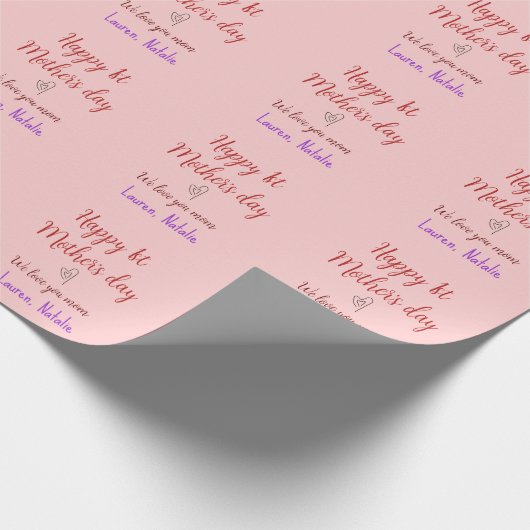 Happy first moederdag voeg naam tekst mama hart cadeaupapier (Hoek)