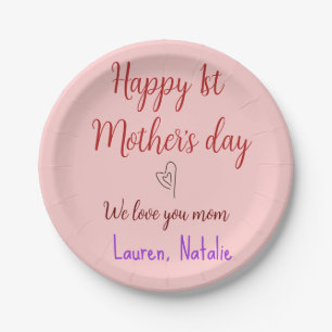 Happy first moederdag voeg naam tekst mama hart papieren bordje