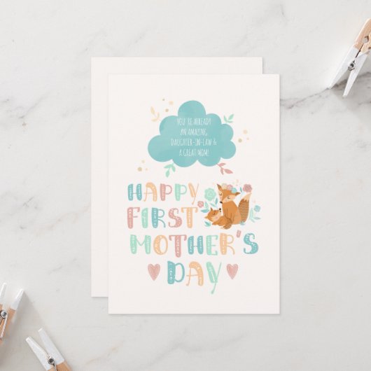 Happy First Moederdag voor schoondochter Boho Kaart (Voorkant / Achterkant in situ)