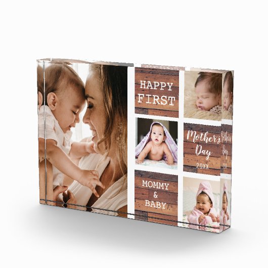 Happy First Moederdag Wood 4 Foto Collage (Rechts)