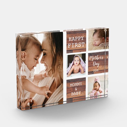 Happy First Moederdag Wood 4 Foto Collage (Links)