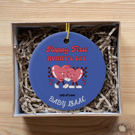 Happy First Mommy's Day met Hart en Baby Naam Keramisch Ornament