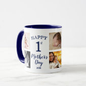 Happy First Mother's Day 8 Photo Collage Navy Blue Mok (Voorkant links)