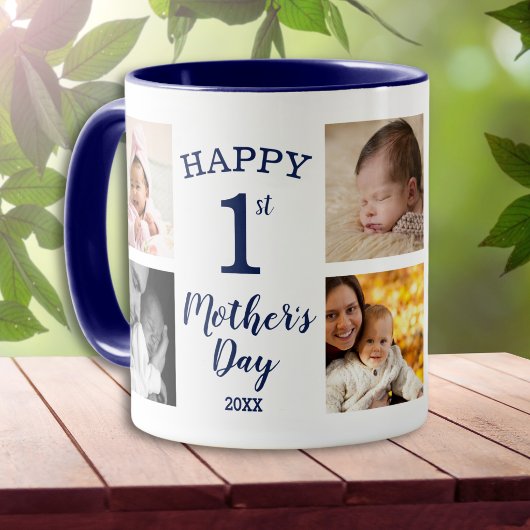 Happy First Mother's Day 8 Photo Collage Navy Blue Mok