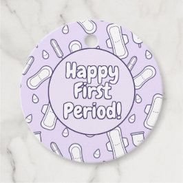 Happy First Party Paarse Cute Tampon Pad Bedankjes Labels