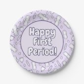 Happy First Party Paarse Cute Tampon Pad Papieren Bordje (Voorkant)