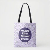 Happy First Party Paarse Cute Tampon Pad Tote Bag (Voorkant)