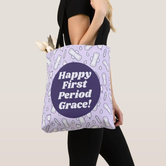 Happy First Party Paarse Cute Tampon Pad Tote Bag (Dichtbij)