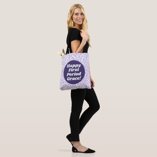 Happy First Party Paarse Cute Tampon Pad Tote Bag (Op model)