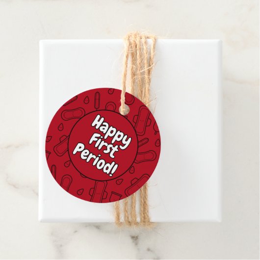 Happy First Party Red Tampon Pad Pattern Bedankjes Labels (In situ)