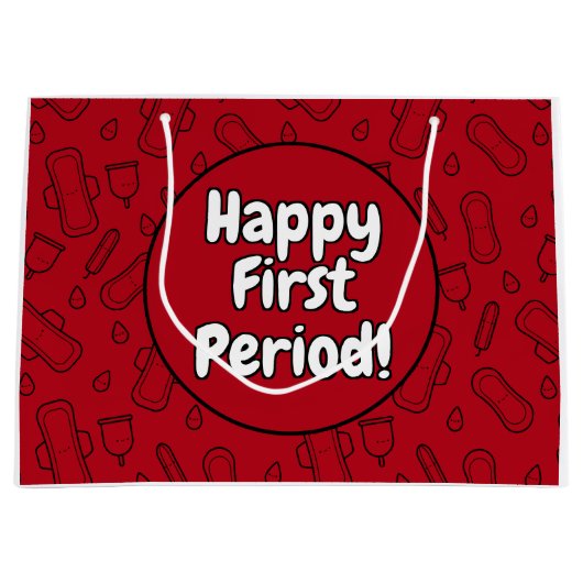 Happy First Party Red Tampon Pad Pattern Groot Cadeauzakje (Voorkant)