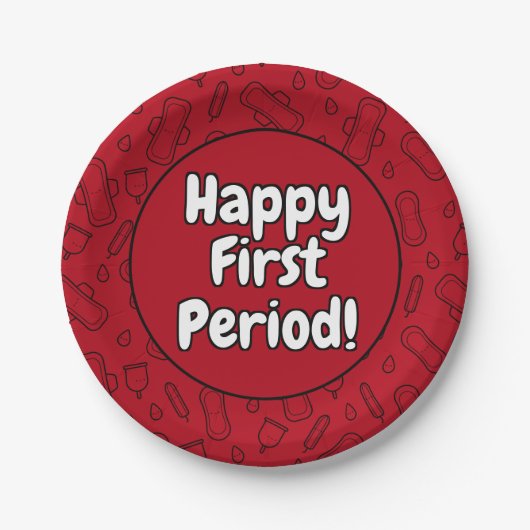 Happy First Party Red Tampon Pad Pattern Papieren Bordje (Voorkant)