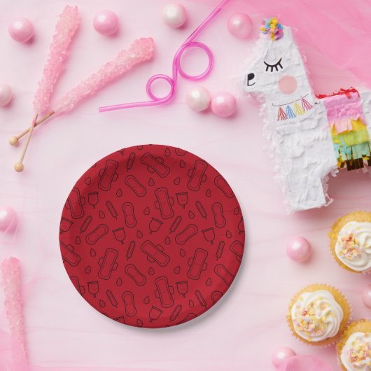 Happy First Party Red Tampon Pad Pattern Papieren Bordje (Feest)