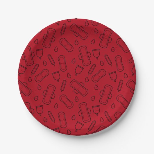 Happy First Party Red Tampon Pad Pattern Papieren Bordje (Voorkant)