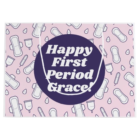 Happy First Period Party roze Cute Tampon Pad Groot Cadeauzakje (Voorkant)