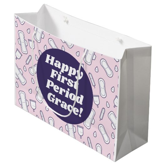 Happy First Period Party roze Cute Tampon Pad Groot Cadeauzakje (Voorkant Gekanteld)