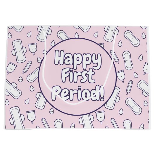 Happy First Period Party roze Cute Tampon Pad Groot Cadeauzakje (Voorkant)