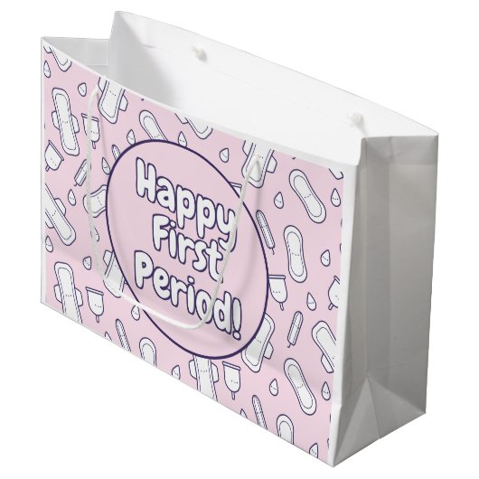 Happy First Period Party roze Cute Tampon Pad Groot Cadeauzakje (Voorkant Gekanteld)