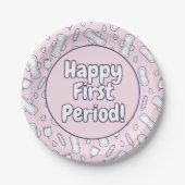 Happy First Period Party roze Cute Tampon Pad Papieren Bordje (Voorkant)