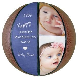 Happy First Vaderdag 2 Photo Collage Blue Basketbal